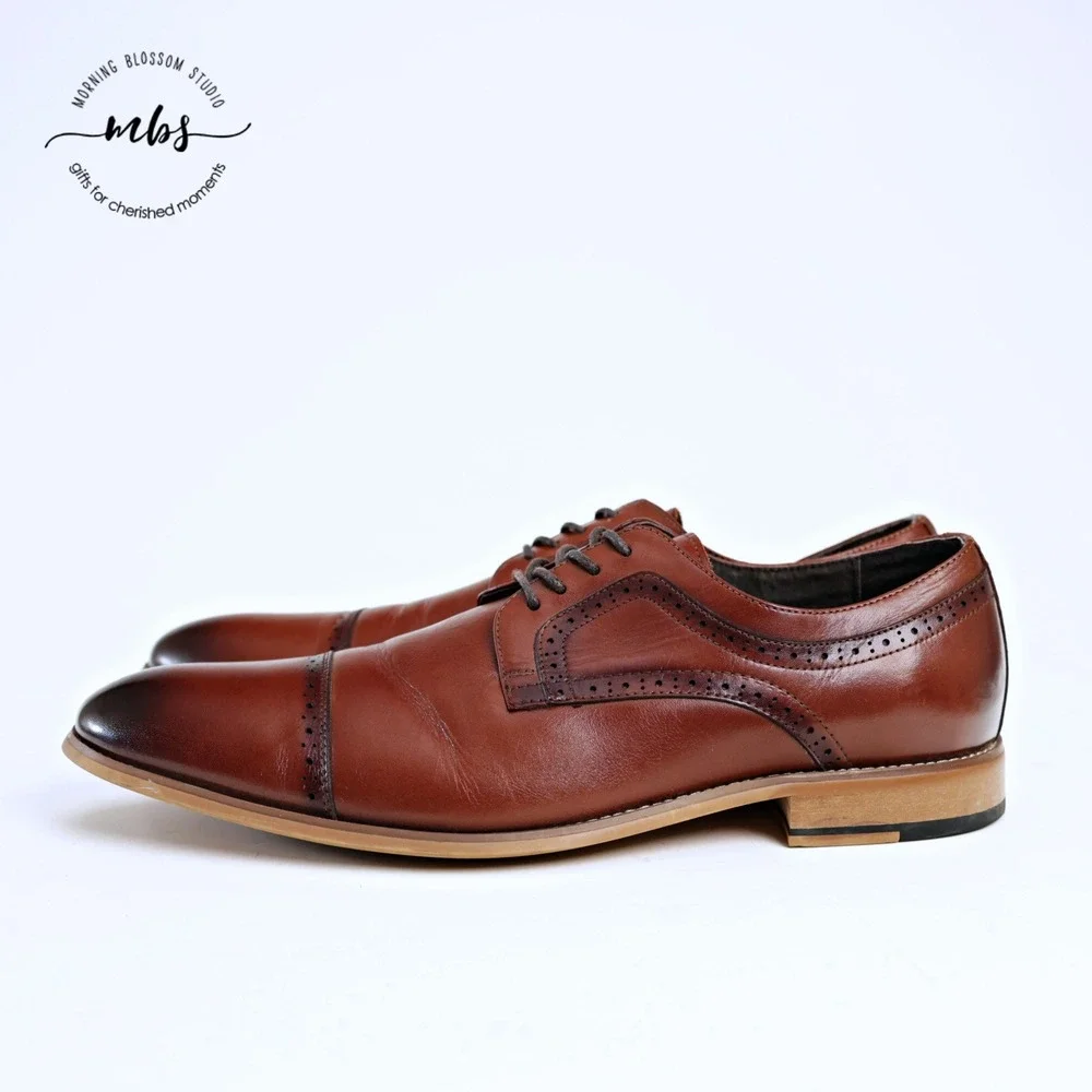 Stacy Adams Dickinson Cap Toe Classic Lace‎ Up Derby Shoes Cognac Brown Men 13